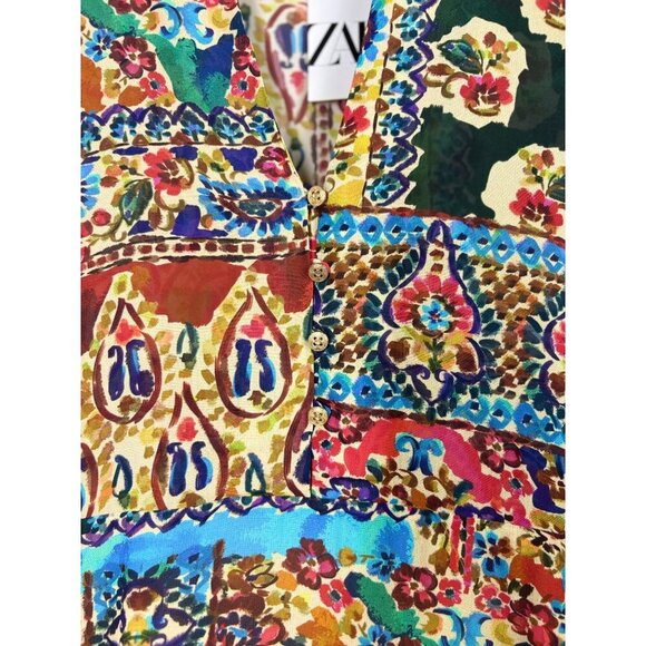 Zara Long Sleeve Boho Floral Patchwork Dress With Button Detail Size M NWT - Picture 5 of 13